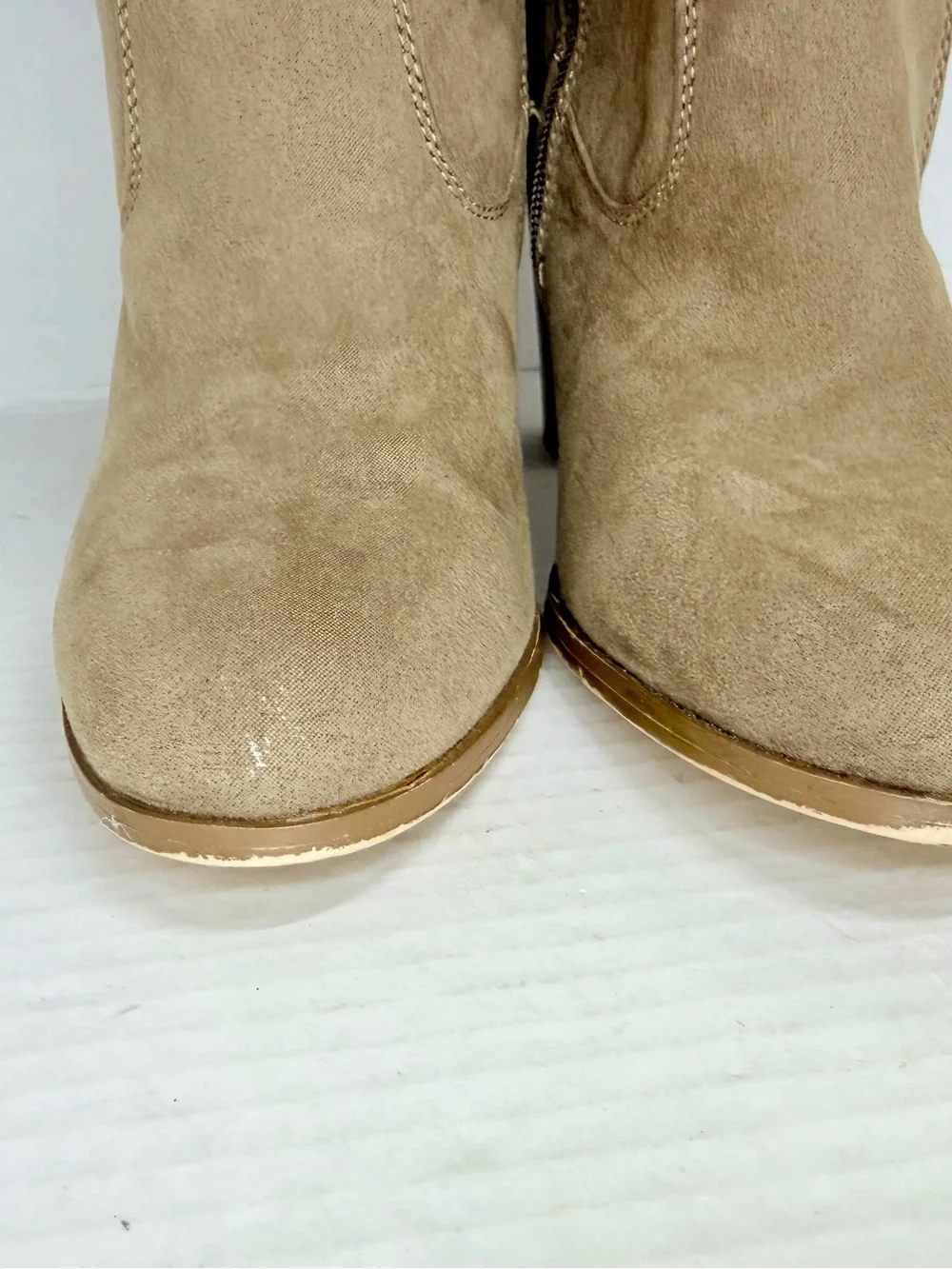 Boho Style Women's Over-the-Knee Fold-Top Suede Boots in Beige Size 8